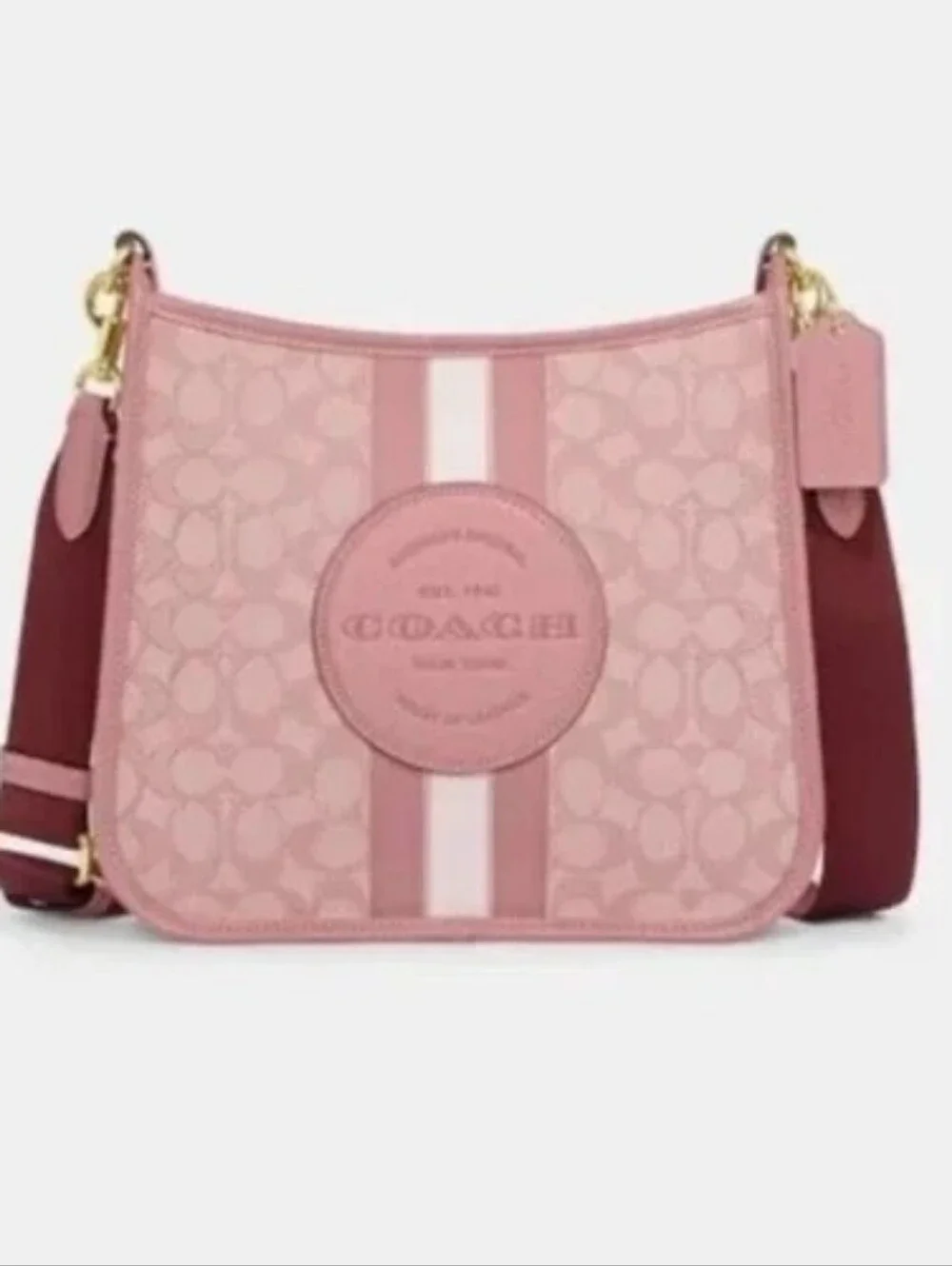 New! RARE Dempsey File Bag In Signature Jacquard With Stripe And Coach Patch